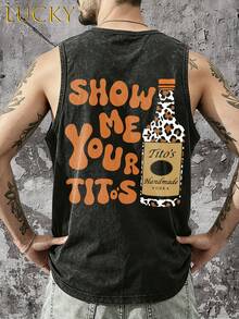American Retro Fun Wine Culture Leopard Print Tito's Vodka Bottle Pattern Vest, SHOW ME YOU TITO'S Core Slogan Outfit, Classic Brand Label Tito's Handmade VODKA Outfit Men's Printed Vest, Fun Printed Vest, Men's Printed Vest, And 100% Cotton Vest. Design Clothing For Young People And Fashion Enthusiasts. The Ideal Choice For Casual Wear And Street Style. A Great Gift For Friends And Family. - 黑色 - 查看 3