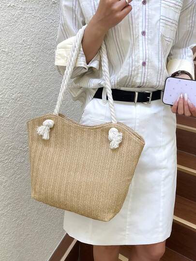 Straw Tote Bag, New Large Capacity Shoulder Handbag, Fresh Underarm Woven Satchel For Women