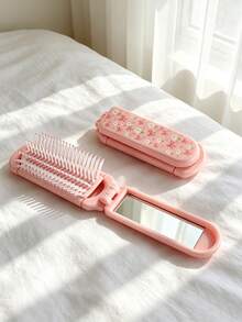 1pc Pocket Size Foldable Daisy Bow Print Air Cushion Massage Comb, Soft Teeth No Hair Damage, Smooth Detangling, ABS Material, Pink Girly Daisy Bow Print Embossed Rectangular Foldable Design, Scratch-Resistant Protective Shell, 2-In-1 Multi-Function Mirror Comb, Portable For Travel, Commute, Date, Birthday Gift - 1pc (1001) - View 9