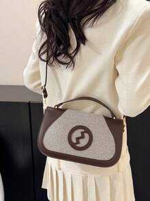 Túi đeo chéo nữ kiểu retro dệt và da PU, túi xách hai tông màu với logo dập nổi, túi đeo vai đa năng phù hợp cho công sở và sử dụng hàng ngày. - Nhiều màu - Xem 19