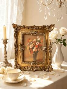 1pc Vintage Gold Square Photo Frame Decor, Includes 1 Paper Insert, Suitable For Home Decoration, Photo Display, Gift For Birthday, Graduation - Multiple Styles - View 2