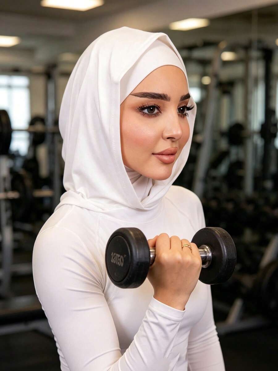 1 pieza Pañuelo deportivo conveniente, hiyab musulmán de doble capa de unicolor transpirable con diseño antideslizante, adecuado para primavera y verano - Multicolor - Ver 1