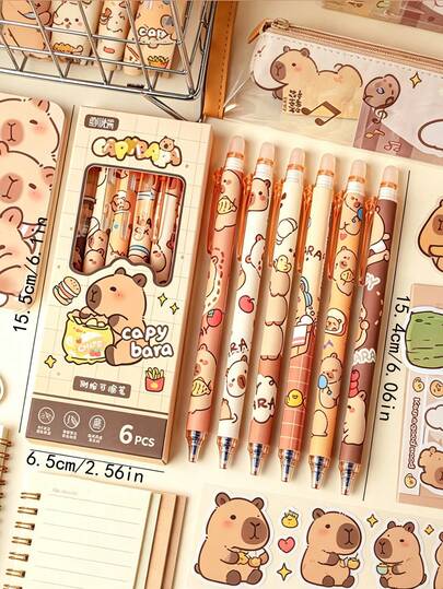 6支可爱水鼠自动可擦笔，萌趣中性笔，高品质创意学生文具笔。ins风速干，书写流畅，内置橡皮擦，适合成人、学生、家居绘画、圣诞贺卡、办公签名、返校用品等多种场景。