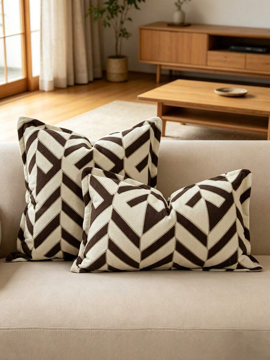 Retro NeutralArrow Pattern Pillow Cover, Woven Tufted Geometric Decorative Cushion Slip, Soft Accent Pillow Protector For Couch Bed Office Indoor Aesthetic Home Decoration, Single Sold, Without Pillow Inner Filler