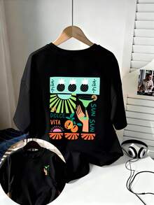 Playera hombre estilo vacacional estampado abstracto para playa - Negro - Ver 5