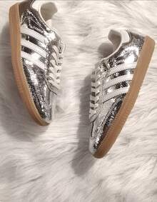 Adidas Samba OG Silver Metallic Cracked Leather Women's JR0035 - Grey - View 3