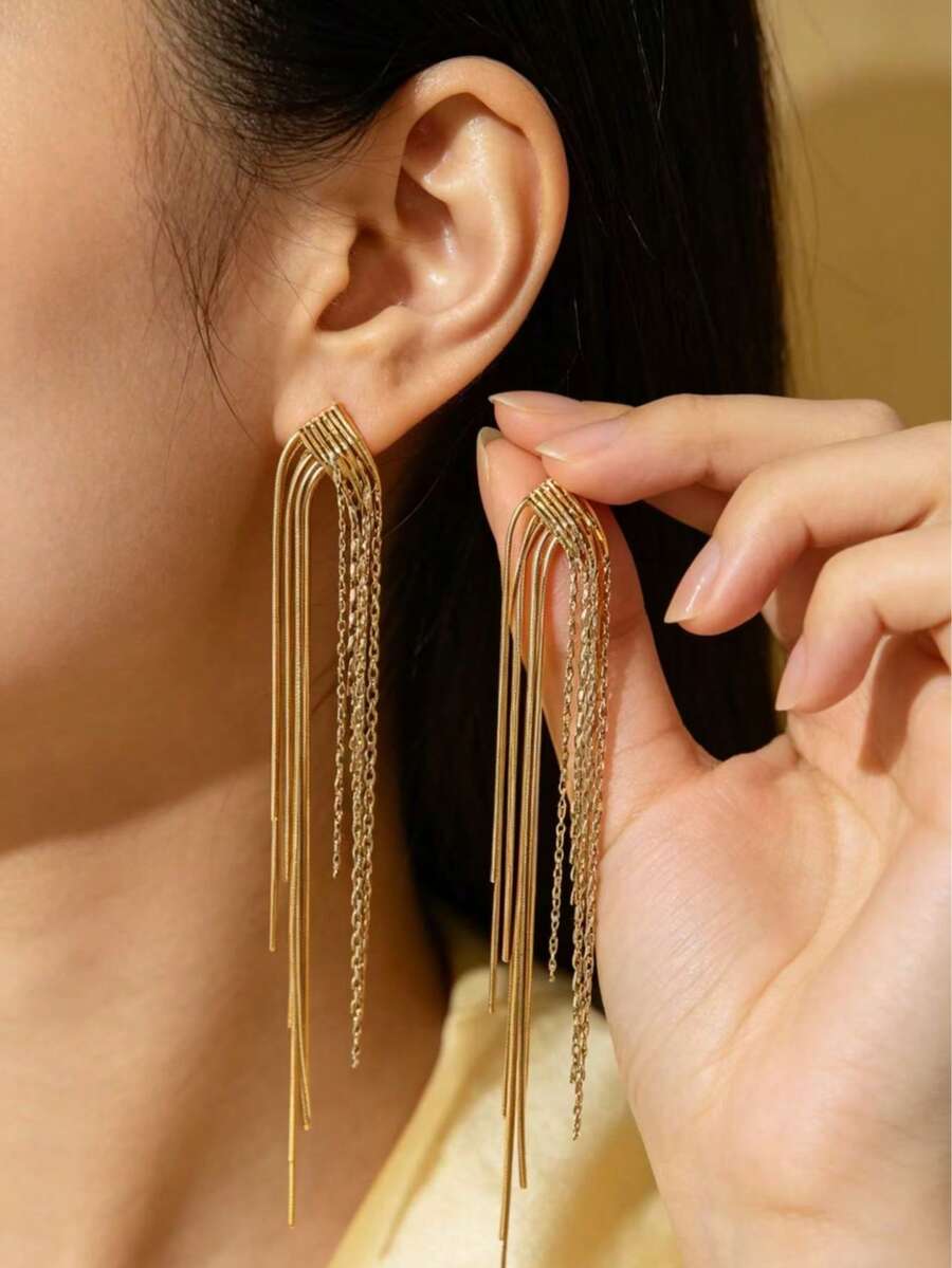 一对女士 18k 金不锈钢耳环,配有钻石形流苏吊坠,采用钛钢材质,优雅时尚,适合日常穿搭、通勤和度假装扮,是馈赠家人的完美之选。 - 菱形 - 查看 1