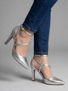RE&TON Women's Pointed Toe Pump With 9cm Heel And Comfort Insole SC2 - Silver - View 2