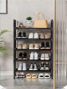 1pc Multi-Tier Vertical Shoe Rack, Minimalist Style, Black Iron Pipe & Plastic Combination, Multi-Layer Shoe Rack/Storage Rack, Provides Large Capacity Storage Solution For Home Entrance Or Dorm - Multicolor - View 4