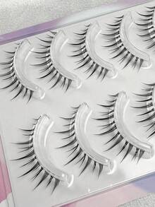 5 Cặp lông mi giả mỏng tự nhiên, 1 Hộp lông mi giả mềm mại, bông xốp, kiểu hoạt hình anime, có dải trong suốt hình chữ thập. - màu đen - Xem 3