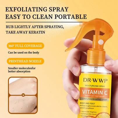 Xịt khoáng tẩy tế bào chết Vitamin C & Niacinamide 120ml, chai xịt tiện dụng, cải thiện làn da thô ráp, xịt dưỡng ẩm toàn thân cho chân và cơ thể.