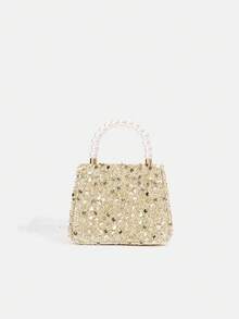 1 Peça Bolsa Elegante de Lantejoulas da Moda para Meninas, Bolsa de Ombro Transversal de Luxo Acolchoada, Bolsa Tote com Decoração de Pérola, Bolsa Série Pérola, Bolsa com Corrente, Bolsa Combinando Mãe e Filha, Carteira, Bolsa de Ombro com Alça Ajustável, Bolsa de Festa Dourada/Prateada, Adequada para Uso Diário, Festa, Viagem, Presente Ideal - 2184 lantejoulas - Visão 6