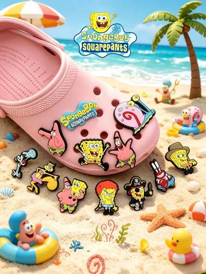 SpongeBob SquarePants 6/12/20 قطعة من ديكورات حفلة عيد ميلاد بموضوع سبونج بوب، مجموعة من الشارمات ذات نمط جميل مناسبة لحقائب الشاطئ والكلوجز والصنادل المصنوعة من مادة البي في سي، يمكن استخدامها كديكورات للأحذية أو كقلادات، مناسبة لحفلات عيد الميلاد والكريسماس وعيد الحب وعيد الهالوين، قلادات من الخشب المجوف، ديكورات أحذية مطاطية ناعمة عشوائية، مناسبة كهدايا لعيد الميلاد وملء أكياس الهدايا وحشو جوارب