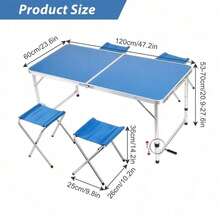 Portable Outdoor Table And Stool Set 1 Table + 4 Folding Chairs, Aluminum Frame, Great For Picnics, Camping, And Beach Trips - Blue - View 2