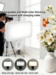 Baijun XU 1 個 LED 自拍燈，3 種照明模式，可調亮度，USB 充電，便攜式夾式設計，多種顏色可選，適用於手機攝影照明、筆記型電腦、平板電腦、會議和化妝照明 - 白色 - 查看 3