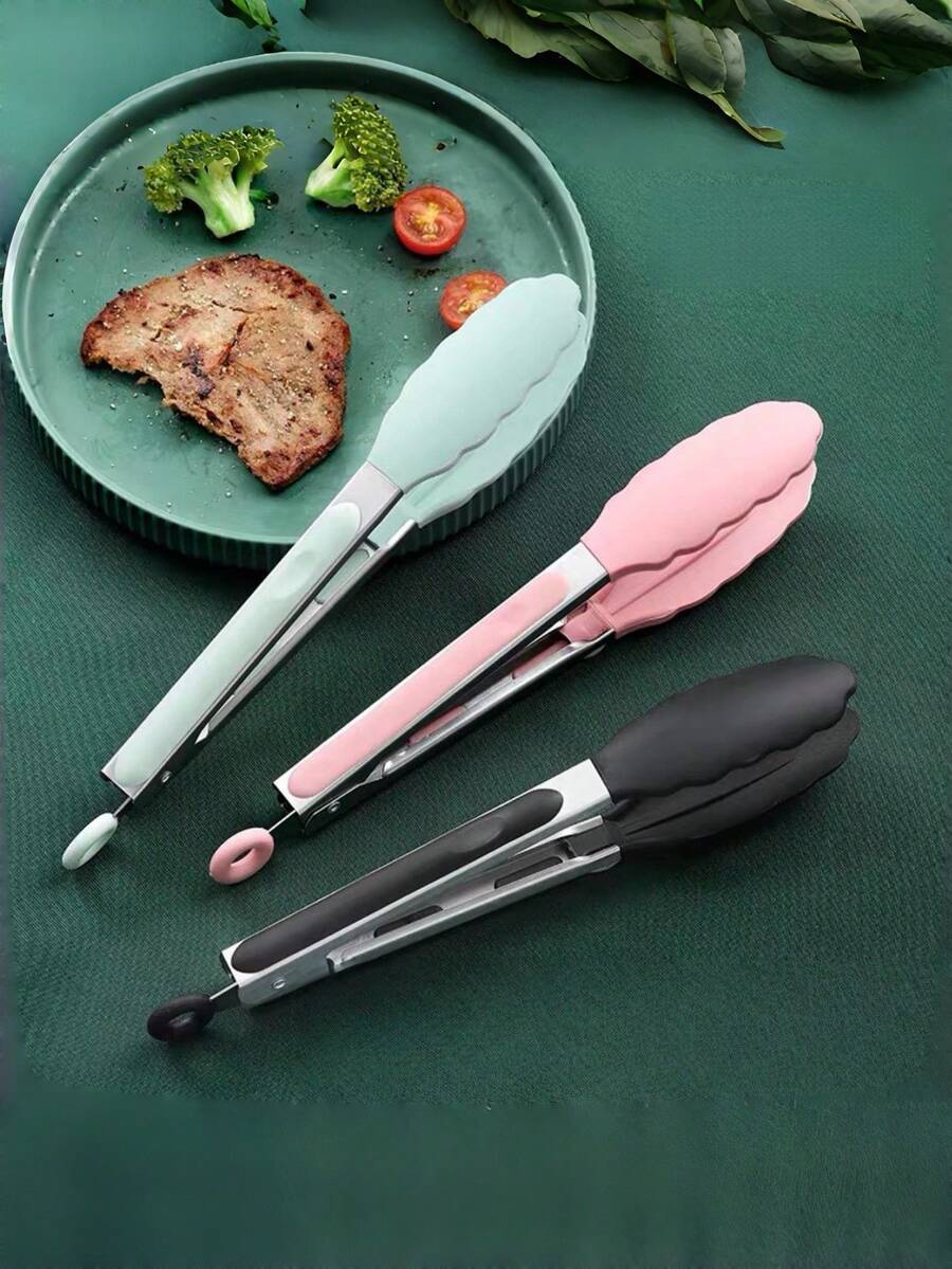 1个硅胶食物夹,经久耐用,耐热,多用途,易于清洁,不锈钢烹饪夹;适用于厨房烹饪、婚礼、夹取面包和水果;完美的厨房配件、烧烤工具和家居装饰。 - 三線夾 - View 1