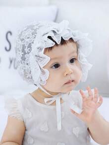 Mũ len ren nhẹ hình bướm cho bé, mũ công chúa dễ thương viền hoa cho bé sơ sinh, mùa hè - trắng - Xem 7
