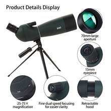 Ống nhòm đơn thị kính độ phóng đại cao 25-75x70mm, ống nhòm zoom, thấu kính quang học, thích hợp cho quan sát chim, đi bộ đường dài, cắm trại, quan sát động vật hoang dã, quan sát trường bắn, thị kính lớn 70mm. - A - Xem 9