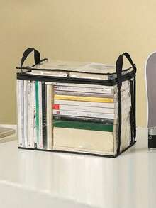 1pc Transparent Foldable Book Storage Box, Student Classroom Storage Box, Home Organization Box - Black and White - View 16