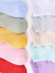 10 Pairs Kids' Solid Color Round Neck Socks, Summer Breathable Mesh Socks, Soft & Comfortable Teenage Socks, Suitable For Children's Daily And Outdoor Wear, Party Gifts - Multicolor - View 4