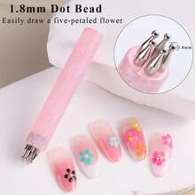 1pc Five-Petal Flower Dotting Pen + 1pc 5-In-1 Nail Dotting Tool, Ballpoint Pen Design, Soft Silicone Sponge Head, Nail Art Painting Brush Tool, Suitable For Drawing, Carving, Rhinestone Inlaying, DIY Nail Salon Supplies - Multicolor - View 6