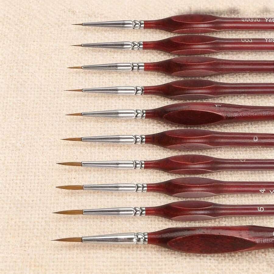 Yutiars 10pcs Ergonomic Handle Detail Brush Set, With Nylon Precision Micro Brushes, Suitable For Art Creation And Model Making, Can Be Used For Oil Painting, Watercolor, Digital Painting, Model Making, Nail Art And Handicraft Making.