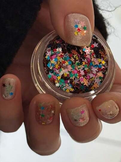 1 caja de joyería de uñas minimalista coreana de estilo INS con estrellas, decoraciones de uñas con lentejuelas en forma de pentágono de estilo japonés colorido, accesorios para uñas, exquisitos y elegantes, igual que en el salón de uñas
