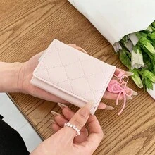 Mặt dây chuyền hình trái tim nơ hồng ~ Ví gập ba đa năng dành cho nữ, phong cách thời trang Hàn Quốc. - Nhiều màu - Xem 4