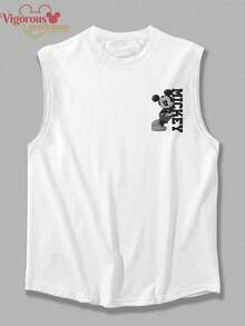 Disney Mickey Vertical Print Summer Sleeveless Tank Top - 白色 - 查看 2