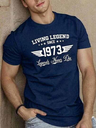 Camiseta casual de ajuste entallado con cuello redondo y manga corta con estampado de letra para hombre