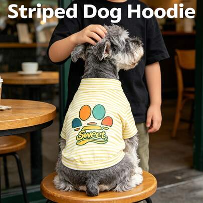 Áo hoodie kẻ sọc cho thú cưng, áo khoác cho chó mùa xuân và mùa thu với thiết kế logo cá nhân hóa, trang phục dệt kim cho chó nhỏ, phù hợp với chó Poodle, Bichon Frise và Teddy Dog.