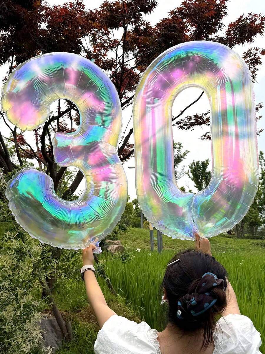 1个40英寸彩色透明数字气球(0-9),氦气充气,透明蝴蝶结铝箔气球,适用于生日派对、婚礼装饰、周年纪念用品 - 水晶色 - 查看 1