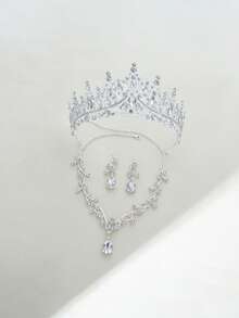 Bộ trang sức cưới đính đá lấp lánh 3 món - Vương miện pha lê, vòng cổ và bông tai dành cho cô dâu. - Nhiều màu - Xem 7