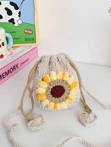 High Quality Fashionable Versatile Portable Shoulder Crossbody Bag, Cute Crocheted Mini Handbag - Multicolor - View 8