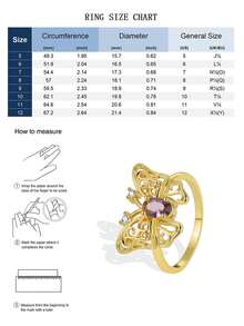Charm-In 18K镀金蝴蝶戒指，镂空设计，饰以椭圆形紫色立方氧化锆和透明水晶，女士及女孩珠宝 - 金色 - 查看 3