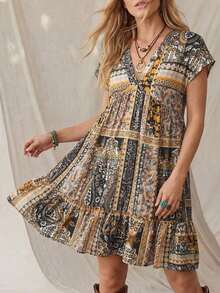 Vestido corto casual de vacaciones románticas de playa rosa para mujer en verano - Multicolor 4 - Ver 12