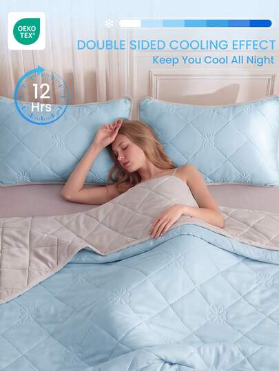 1pc Quilted Cooling Blanket, Lightweight Summer Bedspread Coverlet, Blue Lightweight Quilt, Breathable, Stays Cool All Night, Soft & Comfortable, Fits Various Bed Sizes, Essential For Home Bedroom And Dorm, Bedroom Decor (Pillow And Pillowcase Not Included)