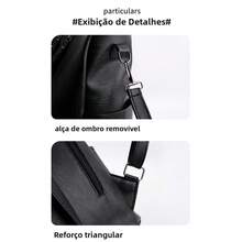Mochila Multiuso Feminina CHEN XIAOHONG em PU, 3 Modos de Uso para o Dia a Dia - Preto - Visão 10