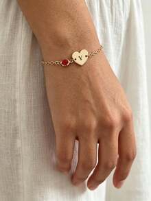 A Personalized Custom Laser Engraved English Letter Birthstone Bracelet, Personalized Letter Bracelet, Exquisite Layered Bracelet, Customized Name Jewelry, Christmas Gift. - Yellow Gold - View 3