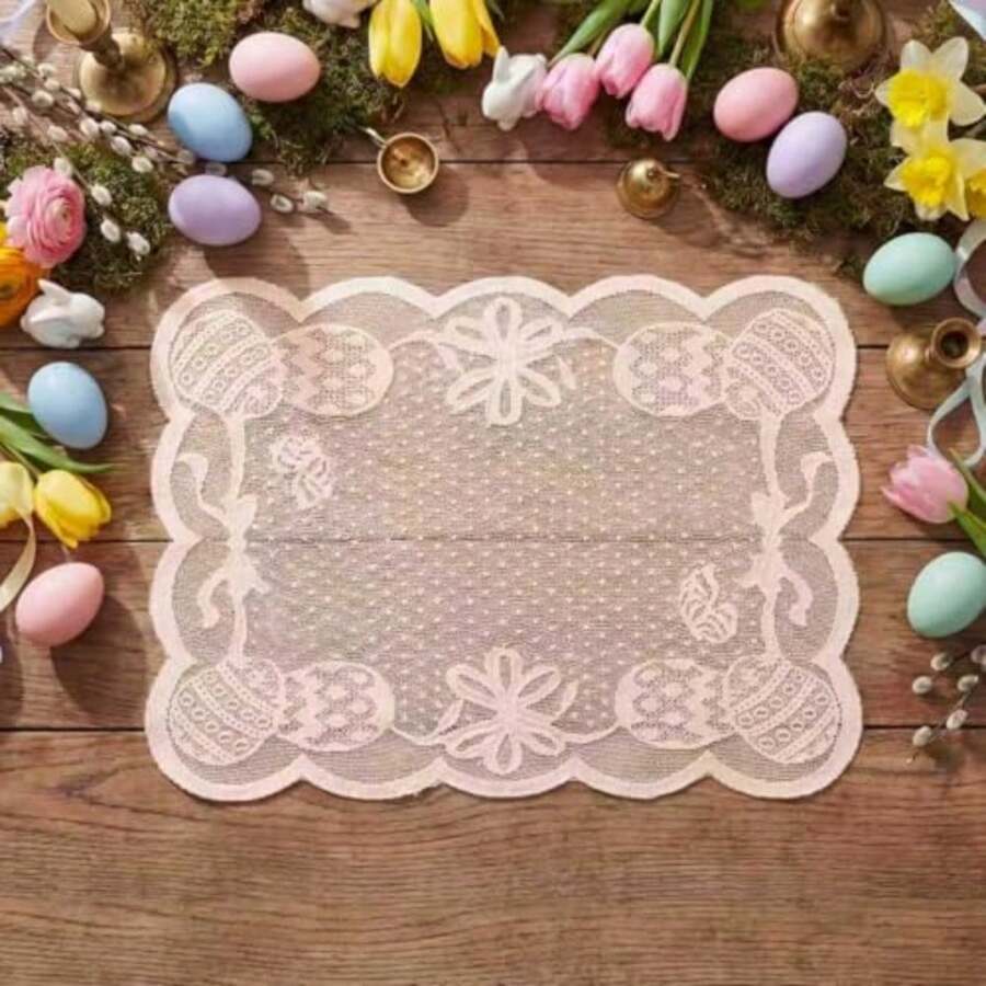 Artoid Mode Pink Eggs Lace Easter Placemats Set Of 4 12x18 Inch Table Mats For Wedding Anniversary Party Dining Table Decoration - Hồng - Xem 1