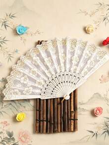 1/2/4件白色櫻花摺扇，復古蕾絲表演扇，漢服攝影優雅道具，婚禮派對小禮物 - 櫻花折扇 - 查看 8