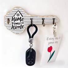 1pc Vintage Wooden Key Hook Wall Shelf, Creative Warm Home Wall-Mounted Key Storage Rack, No-Drill Coat Hook For Entryway, Housewarming Decor Gift, Entryway Wall-Mounted Key Hook, Creative Wooden Key Storage Rack With Numbers - Multicolor - View 11