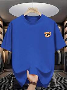 Summer TopsStylish T-Shirt Featuring An Adorable Bear Design, Relaxed Fit With Short Sleeves, Perfect For Everyday Wear, Door Activities, And Shopping - 藍色 - 查看 2