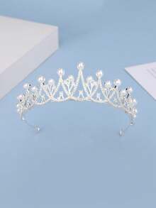 1 buah Bando Elegan dengan Mutiara & Berlian Imitasi, Aksesori Rambut Mahkota Putri untuk Anak Perempuan - Perak - View 2