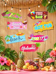 10件套夏威夷热带欢迎标牌套装，Aloha Luau派对指示牌，夏威夷提基酒吧和海滩庭院标牌，热带Luau派对DIY纸质标牌，热带夏季泳池派对拍照道具，夏威夷热带派对装饰，适用于生日音乐派对热带提基主题装饰、婚礼、新娘送礼会、泳池派对用品、夏季烧烤和海滩派对礼品、派对礼物 - 夏威夷A款 - 查看 7