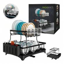 Escurridor Trastes Pro 2 niveles bandeja con canaleta 360° color negro - Ver 1