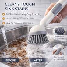 6-In-1 Dishwashing Brush (With Soap Dispenser) - 360° Rotating Cleaning Brush, Suitable For Pots, Dishes, And Cutlery; Features An Adjustable Angle, Non-Slip Handle, And Durable PET Bristles; Ergonomically Designed With An Integrated Soap Dispensing Function. - 1 gói - Xem 5