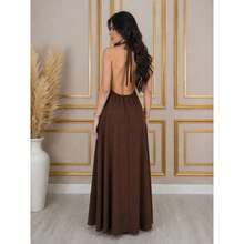 Women's Long Dress, Halter Neck, High Neck, Open Back, Elegant, Party, Summer, Premium - 巧克力棕色連身裙 - 查看 7