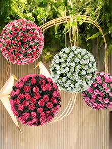 1 pièce Boule de rose artificielle, disponible en couleurs rose, blanc, rose, tailles : 16 cm (6,3 po), 22 cm (8,7 po) ou 28 cm (11 po), convient pour la décoration de mariage, les faveurs de fête, les boules d'herbe artificielle, la décoration de remise des diplômes, la décoration de bureau/salon/chambre à coucher/salle à manger, la décoration de fête/mariage/jardin, la décoration de la maison, la décoration de l'école/dortoir - Multicolore - Voir 9