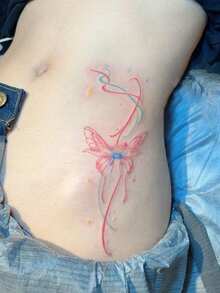1 pieza Pegatina de fantasía con degradado rosa-azul, mariposa etérea, cinta para la cintura y el abdomen, tatuaje temporal, lavable, de un solo uso, apto para brazos, cintura, espalda, piernas, no reflectante, tatuaje realista, apto para personas, uso diario, dura 3-5 días - Multicolor - Ver 3